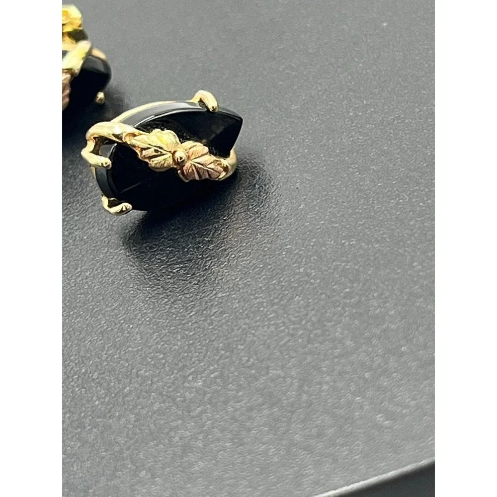 Black Hills Gold C. Co 14k Vintage Onyx Leaf Vine Estate 10k Stud Earrings 3 Gr